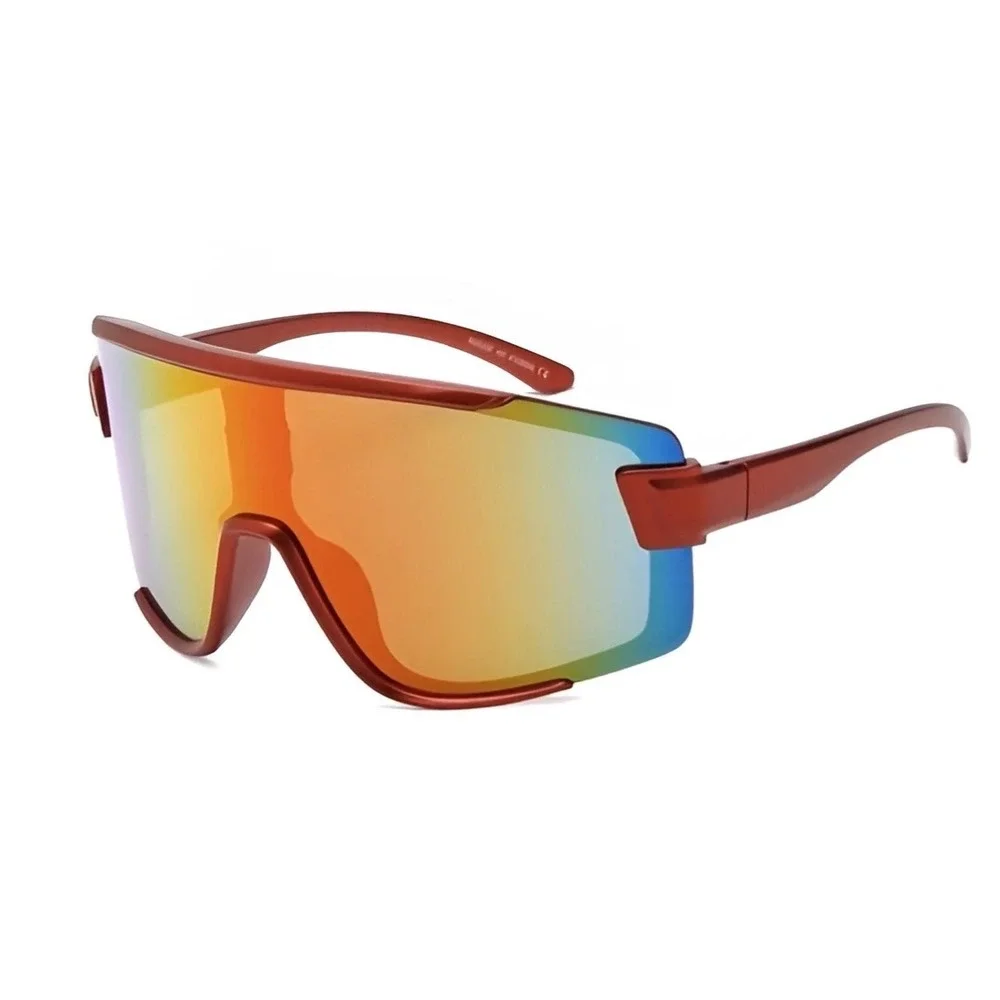 Red Oversized Shield Sunglasses‎ Futuristic Mirrored Lens Sporty Visor Eyewear